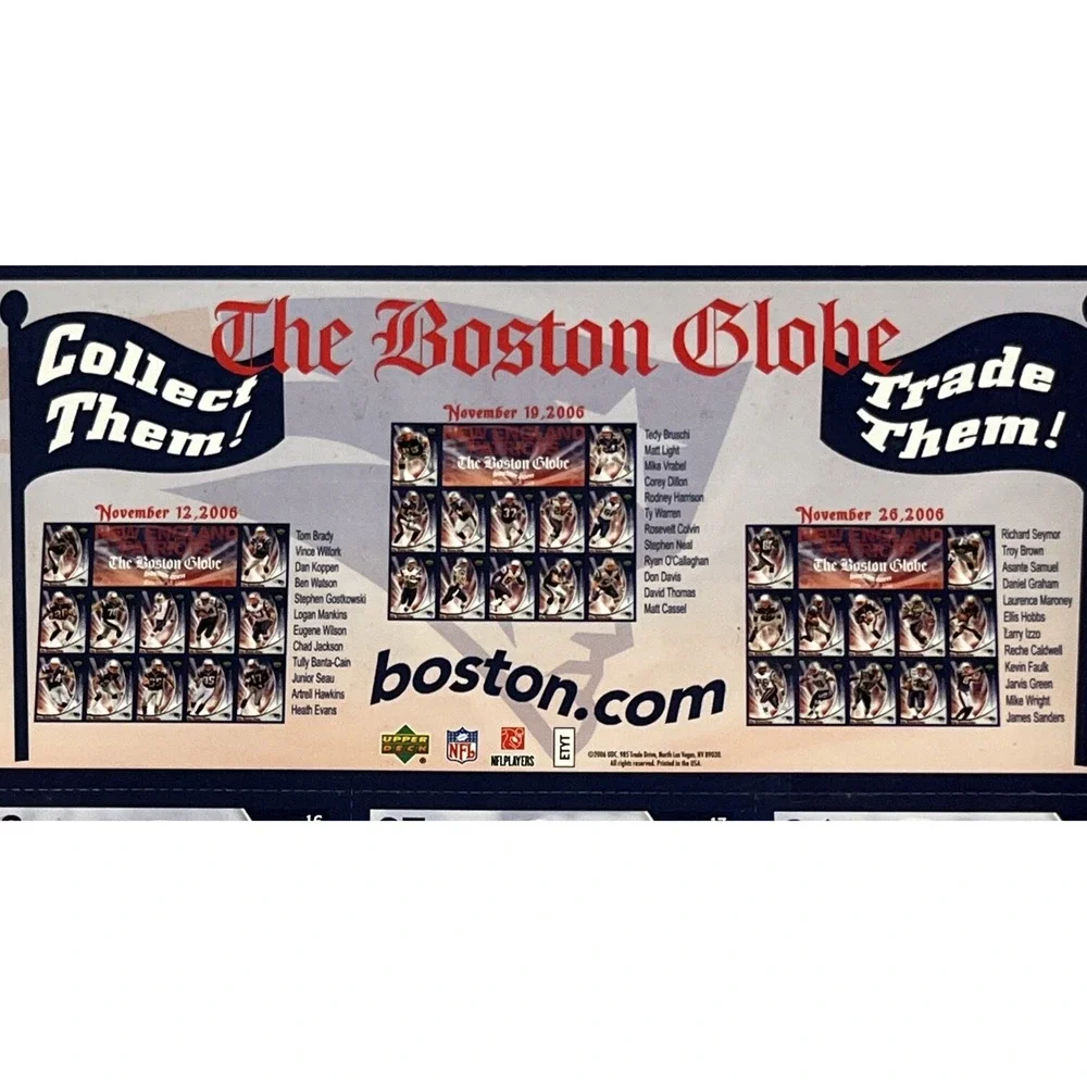 2006 Upper Deck‎ Boston Globe New England Patriots Nov 19 Uncut Card Sheet 13-24